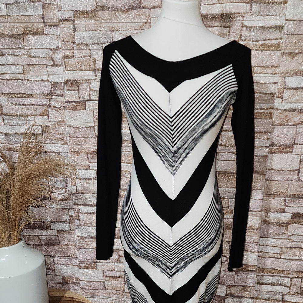 Guess Jeans Black and White Striped Dress Sweater